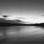 Missouri River Twilight with  Crescent Moon