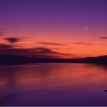 Missouri River Twilight with Crescent Moon